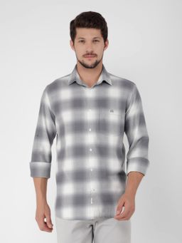 CRIMSOUNE CLUB - Men Grey Cotton Checked Shirt