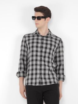 CRIMSOUNE CLUB - Men Black Cotton Checked Shirt