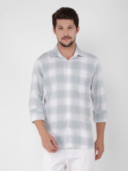 CRIMSOUNE CLUB - Men Green Cotton Checked Shirt