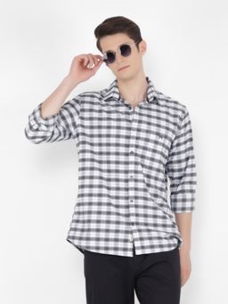 CRIMSOUNE CLUB - Men White And Black Cotton Checked Shirt
