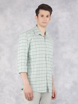 CRIMSOUNE CLUB - Men Green Cotton Checked Shirt