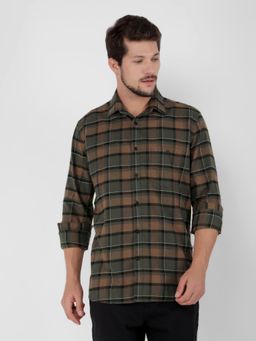 CRIMSOUNE CLUB - Men Green Cotton Checked Shirt