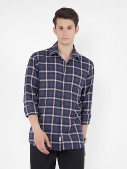 CRIMSOUNE CLUB - Men Navy Blue Checked Shirt