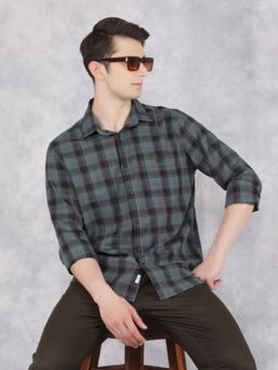 CRIMSOUNE CLUB - Men Green Cotton Checked Shirt