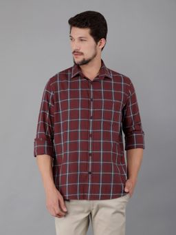CRIMSOUNE CLUB - Men Maroon Cotton Checked Shirt