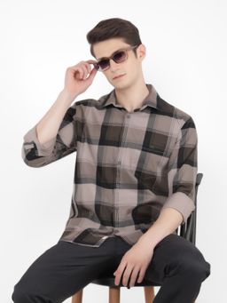 CRIMSOUNE CLUB - Men Brown Cotton Checked Shirt