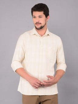 CRIMSOUNE CLUB - Men Yellow Cotton Checked Shirt