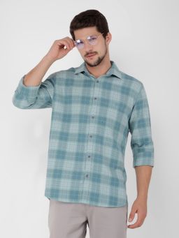 CRIMSOUNE CLUB - Men Green Cotton Checked Shirt