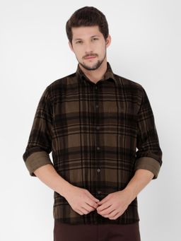 CRIMSOUNE CLUB - Men Olive Checked Check Shirt