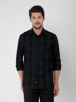 CRIMSOUNE CLUB - Men Green Cotton Checked Shirt