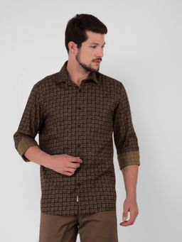 CRIMSOUNE CLUB - Men Brown Checked Print Shirt
