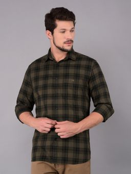 CRIMSOUNE CLUB - Men Green Cotton Checked Shirt