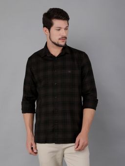 CRIMSOUNE CLUB - Men Brown Cotton Checked Shirt