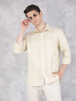CRIMSOUNE CLUB - Men Yellow Cotton Checked Shirt