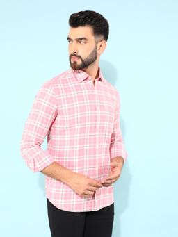 CRIMSOUNE CLUB - Men Pink Cotton Checked Shirt