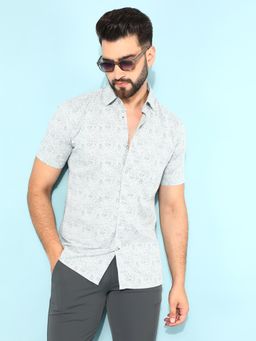 CRIMSOUNE CLUB - Men Grey Cotton Printed Shirt