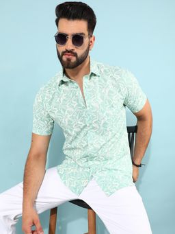 CRIMSOUNE CLUB - Men Green Cotton Floral Print Shirt