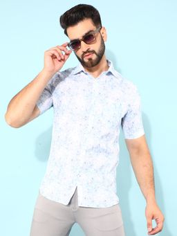 CRIMSOUNE CLUB - Men Blue Cotton Floral Print Shirt