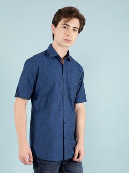 CRIMSOUNE CLUB - Men Navy Blue Solid Cotton Shirt
