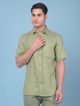 CRIMSOUNE CLUB - Men's Green Linen Shirt