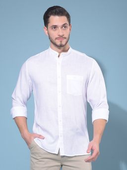 CRIMSOUNE CLUB - Men White Solid Linen Shirt