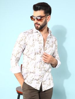 CRIMSOUNE CLUB - Men White And Brown Cotton Print Shirt