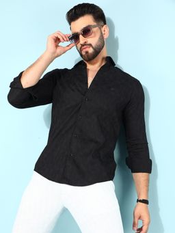 CRIMSOUNE CLUB - Men Black Cotton Solid Shirt