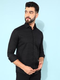 CRIMSOUNE CLUB - Men Black Horizontal Striped Shirt