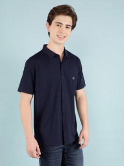 CRIMSOUNE CLUB - Men Navy Blue Solid Shirt