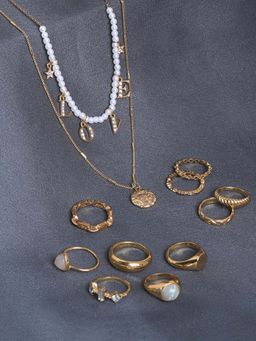 Lilly & Sparkle - Gold-Plated Gold Pearl Studded Jewellery (Set of 11)