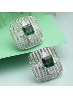 Karatcart - Silver Tone Green Square American Diamond Drop Earrings for Women