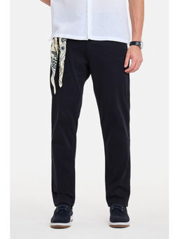 Snitch - Cotton Blend Straight Mid Waist Slim Fit Solid Trouser