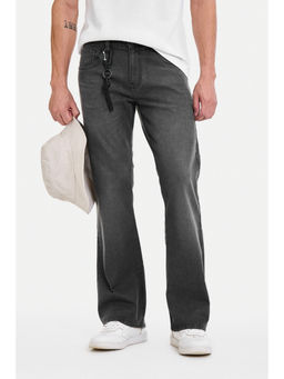 Snitch - Charcoal Cotton Blend Mid Waist Wide Regular Fit Solid Jeans