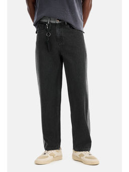Snitch - Black Cotton Mid Waist Straight Regular Fit Colorblock Jeans