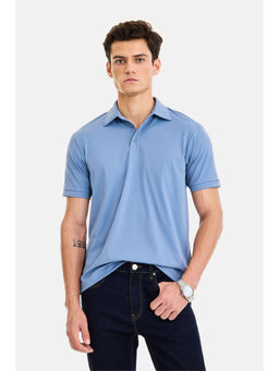 Snitch - Blue Nylon Elastane Half Sleeves Collar Neck Solid Polo T-Shirt