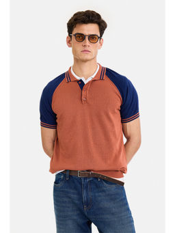 Snitch - Rust Cotton Half Sleeves Collar Neck Colorblock Polo T-Shirt