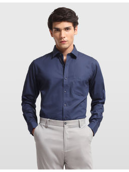 Arrow - Blue Cotton Full Sleeves Collar Neck Solid Shirt