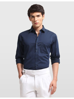 Arrow - Blue Cotton Full Sleeves Collar Neck Solid Shirt