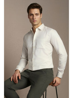 Louis Philippe - White Cotton Full Sleeves Collar Neck Textured Shirt