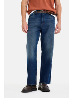 Snitch - Blue Cotton Mid Waist Straight Fit Solid Jeans