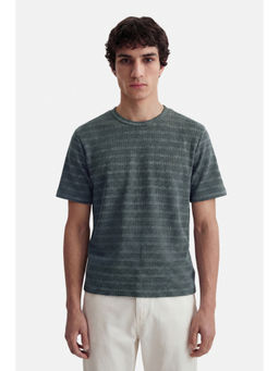 Snitch - Green Cotton Blend Half Sleeves Crew Neck Stripes T-Shirt