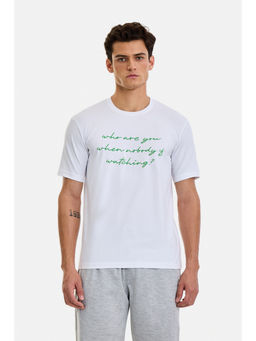 Snitch - White Cotton Blend Half Sleeves Crew Neck Typography T-Shirt