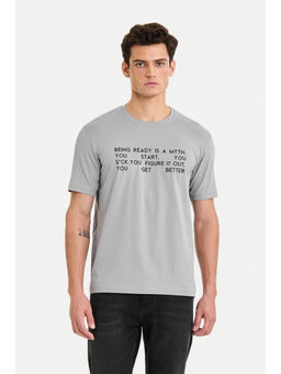 Snitch - Grey Cotton Blend Half Sleeves Crew Neck Typography T-Shirt
