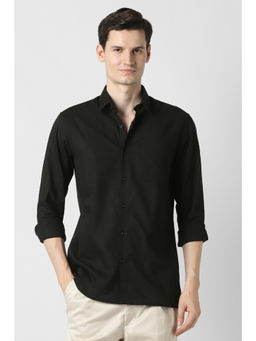 Peter England - Black Cotton Full Sleeves Collar Neck Solid Shirt