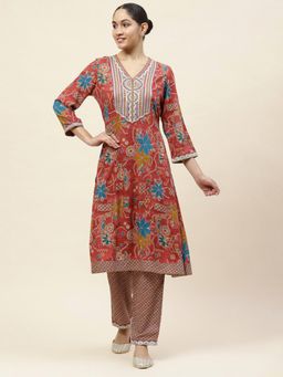 Lakshita - Floral Printed Rayon A-Line Relaxed Kurta Set with Pant (Set of 2)