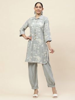 Lakshita - Grey Floral Printed Cotton Straight Kurta & Salwar (Set of 2)