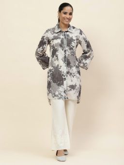 Lakshita - Grey Printed Schiffli Cotton High-Low Straight Kurta
