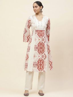 Lakshita - Rust Abstract Printed A - Line Khadi Cotton Kurta & Pant (Set of 2)