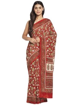 Fabindia - Maroon Bagru Viscose Blend Sari