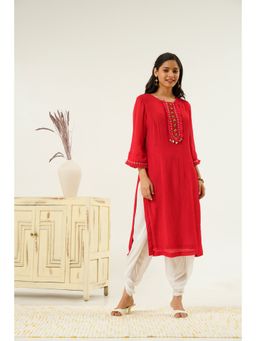 Indy Raaga - Lavanya Straight Embroidered Kurta with Dhoti (Set of 2)